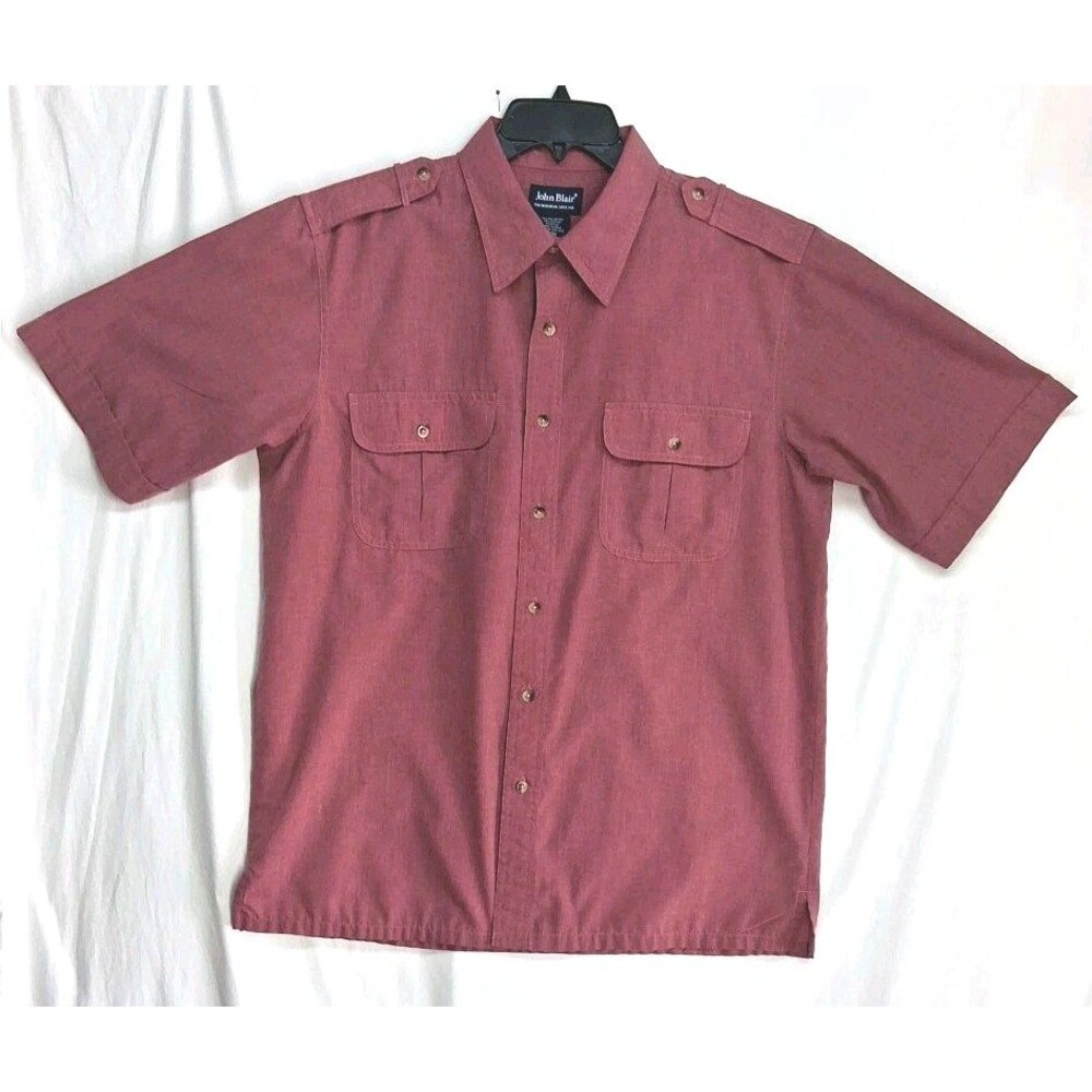 Vintage John Blair Mens Med Burgundy Shirt Pilot Military Epaulettes Streetwear